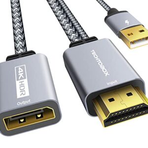 TECHTOBOX HDMI to DisplayPort Adapter 4K@60Hz [Braided, High Speed] HDMI Male to DP Female Converter Cable Compatible for PC Graphics Card Laptop Mac Mini NS PS5/4 Xbox One/360