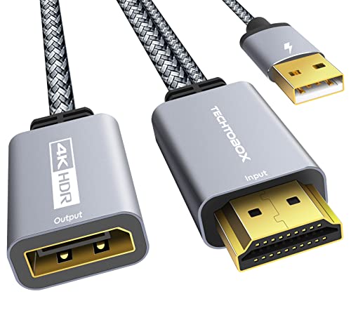 TECHTOBOX HDMI to DisplayPort Adapter 4K@60Hz [Braided, High Speed] HDMI Male to DP Female Converter Cable Compatible for PC Graphics Card Laptop Mac Mini NS PS5/4 Xbox One/360