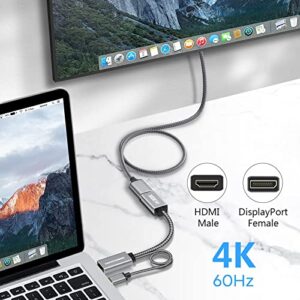 TECHTOBOX HDMI to DisplayPort Adapter 4K@60Hz [Braided, High Speed] HDMI Male to DP Female Converter Cable Compatible for PC Graphics Card Laptop Mac Mini NS PS5/4 Xbox One/360