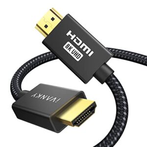 8k hdmi cable 2.1 certified 48gbps 6.6ft/2m ivanky ultra high speed hdmi 2.1 cable braided cord 8k@60hz 4k@120hz, dts:x, earc hdr 12 hdcp 2.2&2.3, rtx 3090, dolby for roku tv/ps5/ps4/xbox/hdtv/blu-ray