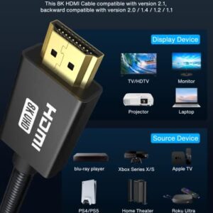 8K HDMI Cable 2.1 Certified 48Gbps 6.6ft/2m IVANKY Ultra High Speed HDMI 2.1 Cable Braided Cord 8K@60Hz 4K@120Hz, DTS:X, eARC HDR 12 HDCP 2.2&2.3, RTX 3090, Dolby for Roku TV/PS5/PS4/Xbox/HDTV/Blu-ray