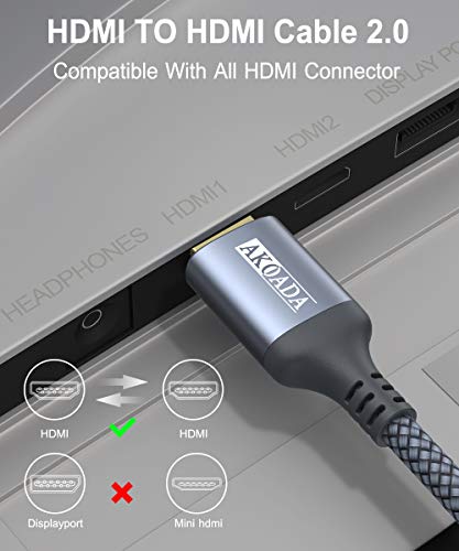 AkoaDa 4K Hdmi Cable 25FT, 18Gbps High Speed Hdmi 2.0 Cable Nylon Braided Cable 4K 60Hz HDR Video HDCP2.2 3D 2160P 1080P ARC Compatible with UHD TV,PS4 / 3,X-Box, Monitor 4K etc