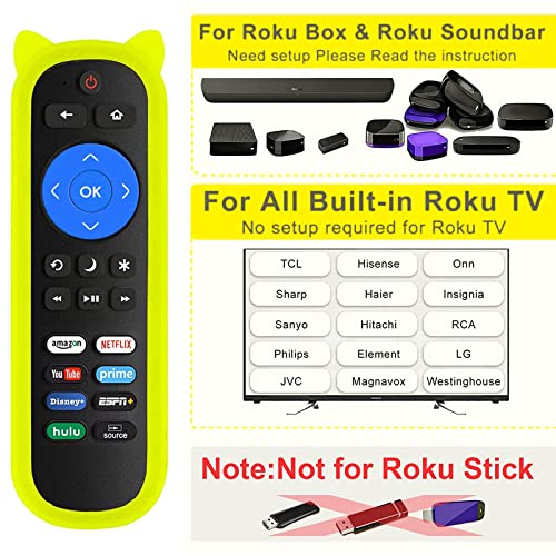 Remote Control for Roku Players and Roku TVs(2 Pack), for Roku Box, Roku 1 2 3 4, Roku Express/+, Roku Premiere/+, Roku Ultra and TCL Hisense Onn Element Sharp Philips Roku TV with Glow Remote Cover