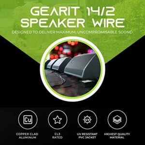 GearIT 14/2 Speaker Wire (100 Feet) 14 Gauge (Copper Clad Aluminum) - Outdoor Direct Burial in Ground/in Wall / CL3 CL2 Rated / 2 Conductors - CCA, Black 100ft