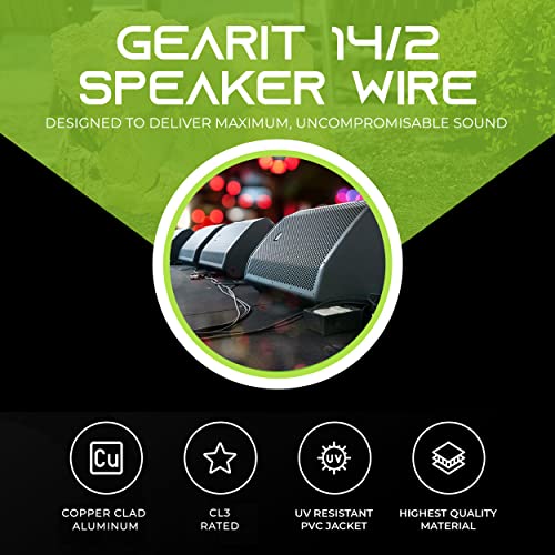 GearIT 14/2 Speaker Wire (100 Feet) 14 Gauge (Copper Clad Aluminum) - Outdoor Direct Burial in Ground/in Wall / CL3 CL2 Rated / 2 Conductors - CCA, Black 100ft