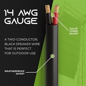 GearIT 14/2 Speaker Wire (100 Feet) 14 Gauge (Copper Clad Aluminum) - Outdoor Direct Burial in Ground/in Wall / CL3 CL2 Rated / 2 Conductors - CCA, Black 100ft