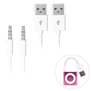 ipod shuffle cable, iabler 2 pack 3.5mm jack/plug to usb usb power charger sync data transfer cable for ipod shuffle 3rd 4th 5th mp3/mp4