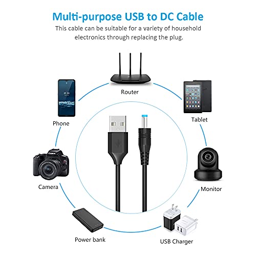 Belker Universal 5V DC 5.5 2.1mm Jack Charging Cable Power Cord, USB to DC Power Cable with 14 Interchangeable Plugs Connectors Adapters Compatible with Fan Speaker Router Mini and More 5V Devices