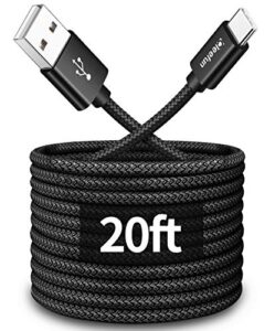 cleefun 20ft (6m) long usb type c cable, usb a 2.0 to usb c cable nylon braided charger cord compatible with samsung galaxy note, l-g, moto, pixel, switch & more usb c smartphone, tablet