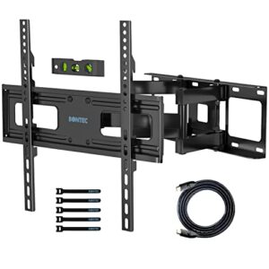 bontec full motion tv wall mount for 23-70” led oled flat curved tvs, tilt swivels dual articulating6 arms tv bracket supports up to 99lbs, max vesa 400x400mm, fit 8” 16” studs