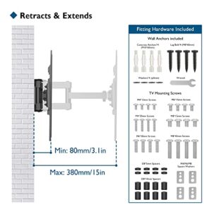 BONTEC Full Motion TV Wall Mount for 23-70” LED OLED Flat Curved TVs, Tilt Swivels Dual Articulating6 Arms TV Bracket Supports up to 99lbs, Max VESA 400x400mm, Fit 8” 16” Studs