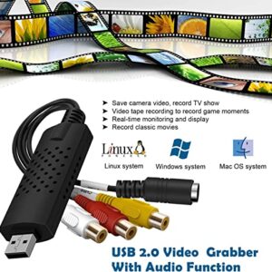 Video Capture Card, USB Video Capture Device,RCA to USB Audio Video Converter,VHS Mini DV VCR Hi8 DVD to Digital Converter for PC TV Tape Player Camcorder,Support PAL/NTSC,MAC Windows Vista Compatible