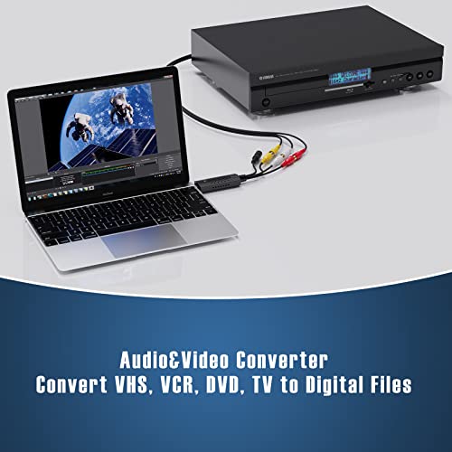 Video Capture Card, USB Video Capture Device,RCA to USB Audio Video Converter,VHS Mini DV VCR Hi8 DVD to Digital Converter for PC TV Tape Player Camcorder,Support PAL/NTSC,MAC Windows Vista Compatible