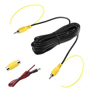 greenyi upgraded double-shielded rca video cable for monitor and backup rear view camera connection (19.69ft / 6m), av extension cable with yellow rca video female to female coupler and power cable