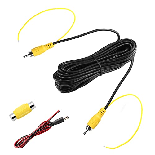 GreenYi Upgraded Double-Shielded RCA Video Cable for Monitor and Backup Rear View Camera Connection (19.69FT / 6M), AV Extension Cable with Yellow RCA Video Female to Female Coupler and Power Cable