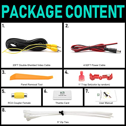 GreenYi Upgraded Double-Shielded RCA Video Cable for Monitor and Backup Rear View Camera Connection (19.69FT / 6M), AV Extension Cable with Yellow RCA Video Female to Female Coupler and Power Cable