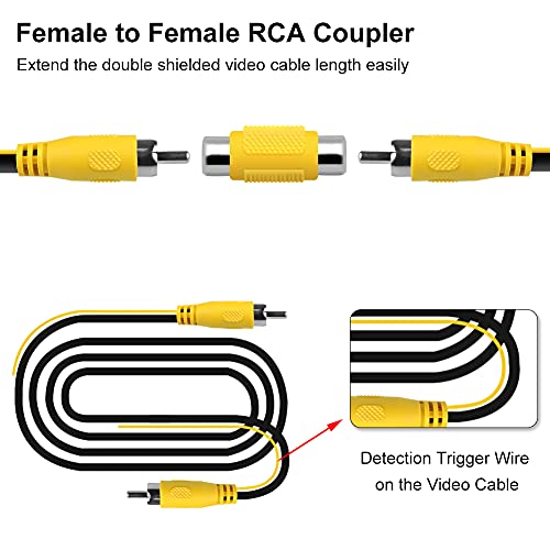 GreenYi Upgraded Double-Shielded RCA Video Cable for Monitor and Backup Rear View Camera Connection (19.69FT / 6M), AV Extension Cable with Yellow RCA Video Female to Female Coupler and Power Cable