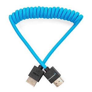 KONDOR BLUE 4K HDMI to HDMI Thin Short Coiled Braided Cable for On-Camera Monitors, Capture Cards + More | 4K/60hz | 18Gbps 3D HDR MetaData | 12" ~ 24" Inch | Blue