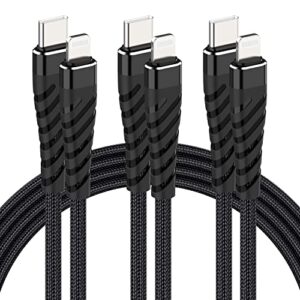 20w usb c to lightning cable fast charging 【3pack-6ft】 apple mfi certified nylon braided type c quick charger cable usb-c high speed charging for iphone 13 12 11/mini/pro/promax/ipad 8 -black