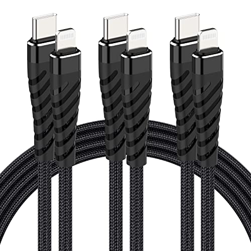 20W USB C to Lightning Cable Fast Charging 【3Pack-6ft】 Apple MFi Certified Nylon Braided Type C Quick Charger Cable USB-C High Speed Charging for iPhone 13 12 11/Mini/Pro/ProMax/iPad 8 -Black