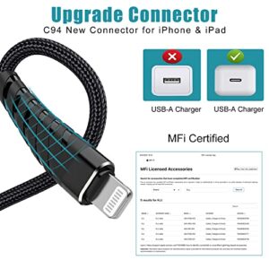 20W USB C to Lightning Cable Fast Charging 【3Pack-6ft】 Apple MFi Certified Nylon Braided Type C Quick Charger Cable USB-C High Speed Charging for iPhone 13 12 11/Mini/Pro/ProMax/iPad 8 -Black