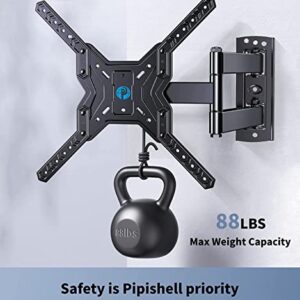 Full Motion TV Wall Mount Brackets for Most 26-55 Inch LED LCD Flat Curved Screen Monitors TVs, Single Articulating Arm TV Mount Swivel Tilt Extension, Max VESA 400X400mm Up to 88lbs by Pipishell