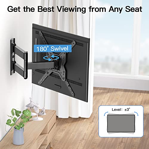 Full Motion TV Wall Mount Brackets for Most 26-55 Inch LED LCD Flat Curved Screen Monitors TVs, Single Articulating Arm TV Mount Swivel Tilt Extension, Max VESA 400X400mm Up to 88lbs by Pipishell