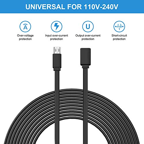 Sumind 2 Pack Micro USB Extension Cable 10 ft/ 3 Meters Male to Female Extender Cord Compatible with Zmodo Wireless Security Camera Flat Power Cable, Cable Clips Included (Black)