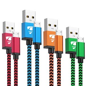 aioneus micro usb cable fast android cord charger cable 4pack [2ft, 3ft, 5ft, 6ft] cable charging cord for samsung galaxy s7 edge s6 s5 j3 j3v j5 j7 j7v note 5, lg k40 k22 k20, tablet, ps4, kindle