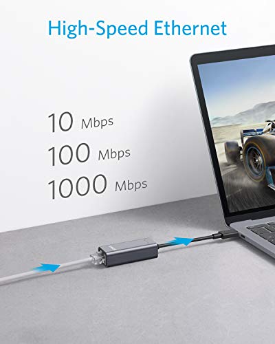 Anker USB C to Ethernet Adapter, Portable 1-Gigabit Network Hub, 10/100/1000 Mbps, for MacBook Pro, iPad Pro 2019/2018, ChromeBook, XPS, Galaxy S9/S8, and More