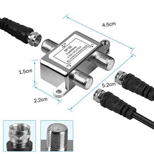 NEWCARE Digital 2-Way Coaxial Cable Splitter 5-2400MHz, RG6 Compatible, Work with Satellite/Cable TV and Internet, CATV Antenna System.(COAXIAL Cable NOT Included)