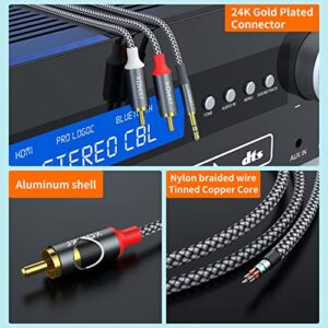 3.5mm to RCA Cable, (6.6ft/2M) RCA Male to Aux Audio Adapter HiFi Sound Headphone Jack Adapter Metal Shell RCA Y Splitter RCA Auxiliary Cord 1/8 to RCA Connector for Phone Speaker MP3 Tablet HDTV