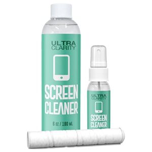 ultra clarity screen cleaning spray 7oz value pack, 1oz spray, 6oz refill, & microfiber cloth, led lcd tv, phone screen, laptop, touchscreen, optical grade streak-free cleaner