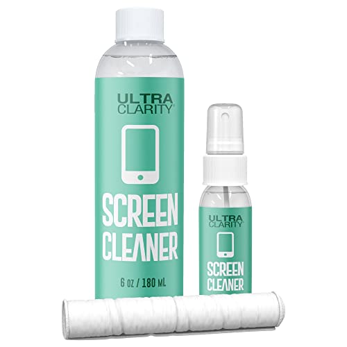 Ultra Clarity Screen Cleaning Spray 7oz Value Pack, 1oz Spray, 6oz Refill, & Microfiber Cloth, LED LCD TV, Phone Screen, Laptop, Touchscreen, Optical Grade Streak-Free Cleaner