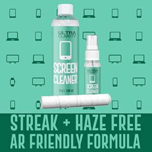 Ultra Clarity Screen Cleaning Spray 7oz Value Pack, 1oz Spray, 6oz Refill, & Microfiber Cloth, LED LCD TV, Phone Screen, Laptop, Touchscreen, Optical Grade Streak-Free Cleaner