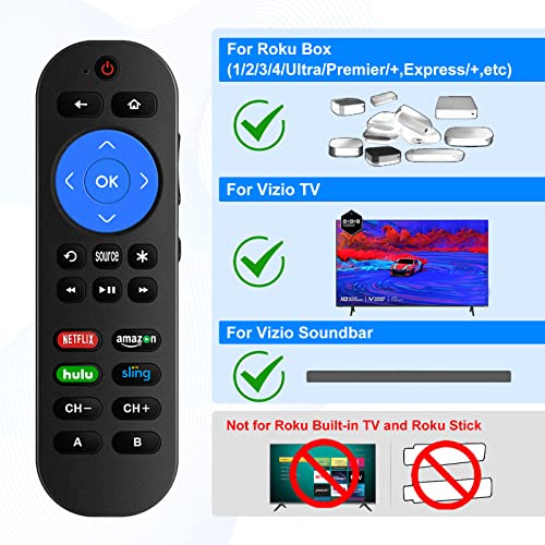 Universal Remote with Volume for Roku Player,Roku Box,Roku 1 2 3 4,Roku Ultra Roku Express/+,Roku Premiere/+ Roku TV Remote Control with 9 Learning Keys for Soundbar Receiver【Not for Roku Stick】