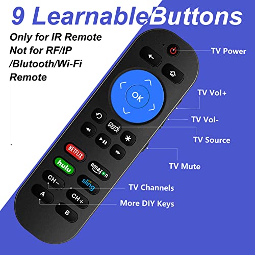 Universal Remote with Volume for Roku Player,Roku Box,Roku 1 2 3 4,Roku Ultra Roku Express/+,Roku Premiere/+ Roku TV Remote Control with 9 Learning Keys for Soundbar Receiver【Not for Roku Stick】