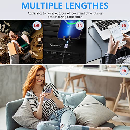 clenye Magnetic Charging Cable, 360° Rotation Magnetic Phone Charger with LED 5Pack (9FT/9FT/6FT/3FT/1.6FT) Compatible with Micro USB, Type C and iProduct Device | Nylon-Braided Cords