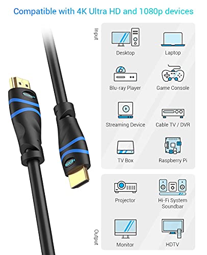 BlueRigger 4K HDMI Cable 25FT (4K 60Hz HDR, HDCP 2.3, High Speed 18Gbps, in-Wall CL3 Rated) - Compatible with PS5/PS4, Xbox, Roku, Apple TV, HDTV, Blu-ray, PC