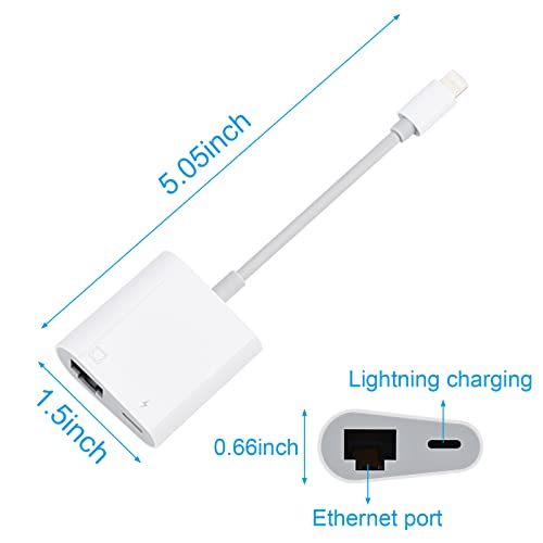 RJ45 Ethernet Adapter for lPhone[Compatible with Apple MFi Certified],10/100Mbps,Support iOS 15, Ethernet Adapter with Charge Port