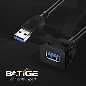 BATIGE Square Single Port USB 3.0 Panel Flush Mount Extension Cable with Buckle for Car Truck Boat Motorcycle Dashboard 3ft