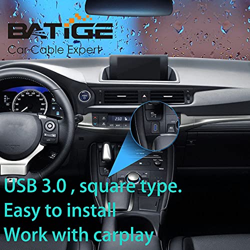 BATIGE Square Single Port USB 3.0 Panel Flush Mount Extension Cable with Buckle for Car Truck Boat Motorcycle Dashboard 3ft