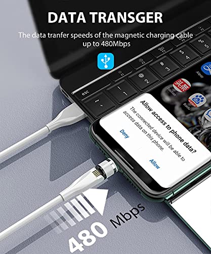 Terasako Magnetic Fast Charging Cable 4-Pack [3ft/3ft/6ft/6ft], 3A Phone Charger Cable with Data Transfer and LED Light, 360°& 180° Rotating Cords Compatible with Micro USB, USB C and iProduct