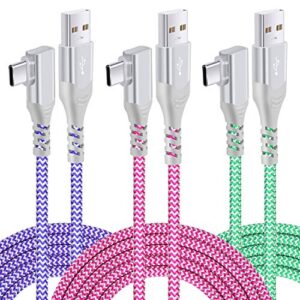 usb type c cable fast charging [3pack,10ft],pofesun usb c cable right angle 90 degree usb a to type c fast charger compatible for samsung s22+ultra s21 s20 s10 s9 plus note 20 10-purple,green,rose