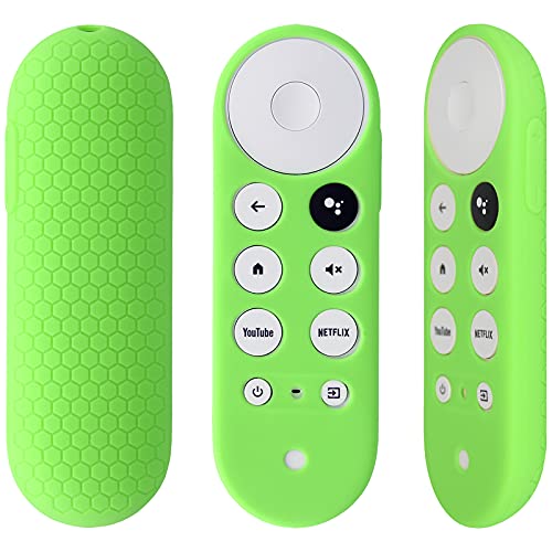 2pcs Remote Cover (Glow in The Dark) Compatible with 2020 Chromecast with Google TV Voice Remote, Pinowu Anti Slip Silicone Case Cover (Green and Blue)