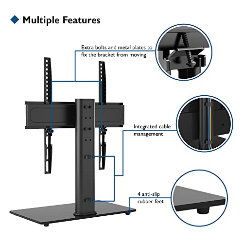 BONTEC Universal Swivel TV Stand Base, Table Top TV Stand for 26-55 inch LED OLED Flat Curved Screens, Height Adjustable TV Mount Stand with Glass Base Hold up to 99lbs, Max VESA 400x400mm