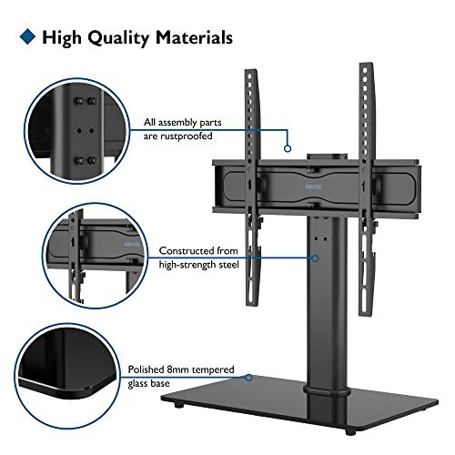 BONTEC Universal Swivel TV Stand Base, Table Top TV Stand for 26-55 inch LED OLED Flat Curved Screens, Height Adjustable TV Mount Stand with Glass Base Hold up to 99lbs, Max VESA 400x400mm