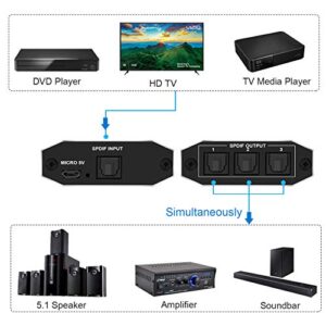 3 Port Digital Optical Splitter,SPDIF TOSLINK Digital Optical Audio Splitter 1x3(1 in 3 Out),Audio Format Support LPCM2.0 Doldy Digital & DTS 5.1