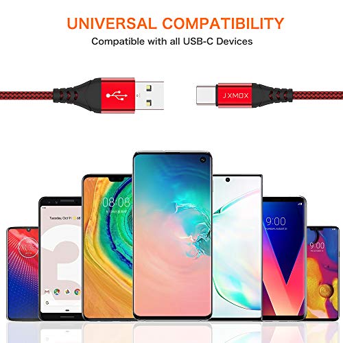 JXMOX USB C Cable 3A Fast Charging, (3-Pack 3ft) USB A to USB Type C Charger Braided Cord Compatible with Samsung Galaxy S20 Ultra S10E S9+ S8 Plus,Note 10 9 8,A32 A12 A10e A11 A20 A21 A51 A71 (Red)