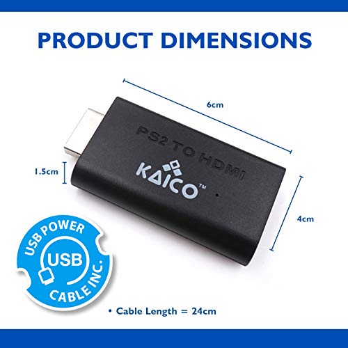 Kaico Edition - Playstation 2 PS2 HDMI Converter - PS2 to HDMI - Component to HDMI Converter Adaptor - Play Playstation 2 on Your HDMI TV - Retro Gaming PS2 HDMI Converter Adapter…